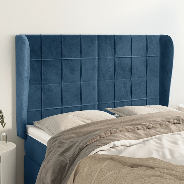 Tăblie pat cu urechi albastru închis 147x23x118/128 cm catifea - WALTI WALTI