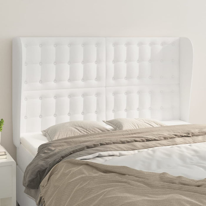 Tăblie de pat cu aripioare, alb, 147x23x118/128 cm, piele eco WALTI
