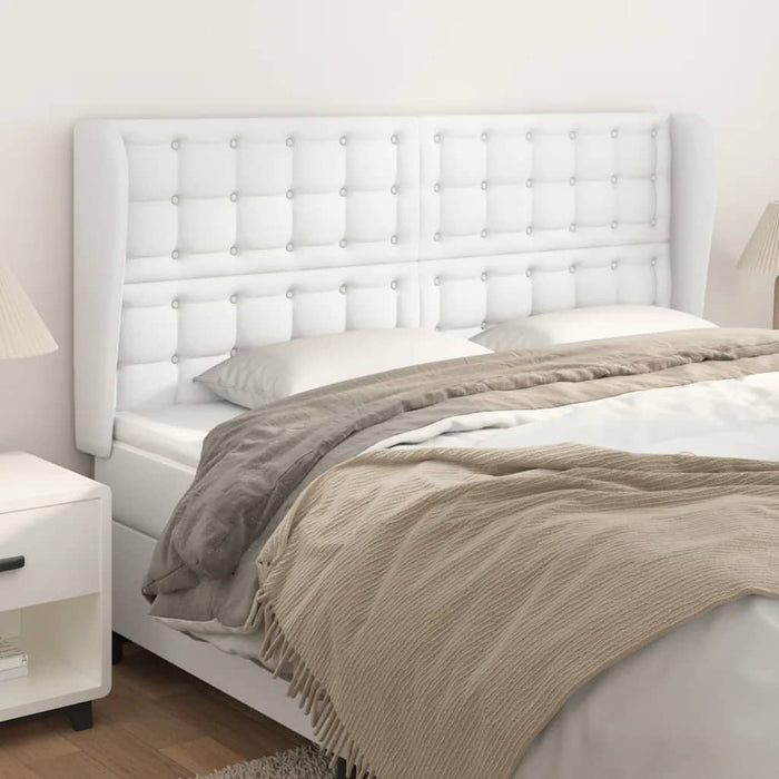 Tăblie de pat cu aripioare, alb, 183x23x118/128 cm, piele eco WALTI