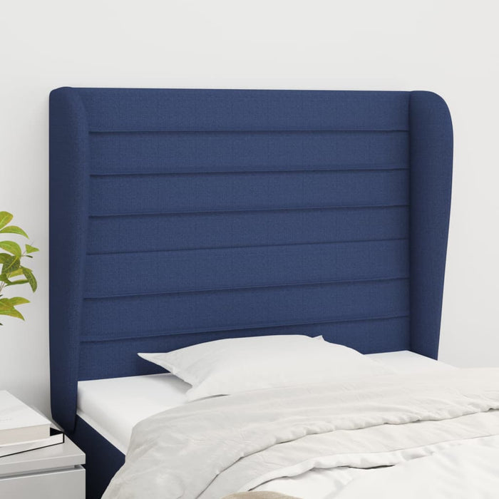 Tăblie de pat cu aripioare, albastru, 83x23x118/128 cm, textil WALTI