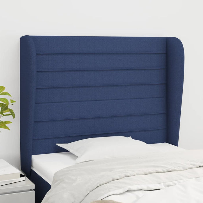 Tăblie de pat cu aripioare, albastru, 93x23x118/128 cm, textil WALTI