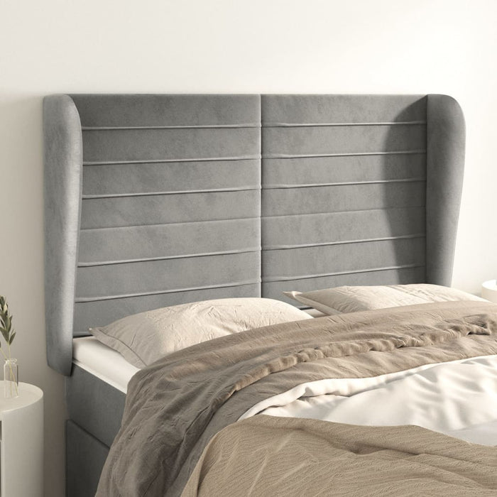 Tăblie de pat cu aripioare gri deschis 147x23x118/128cm catifea - WALTI WALTI