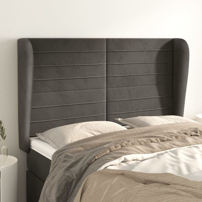 Tăblie de pat cu aripioare gri închis 147x23x118/128 cm catifea WALTI