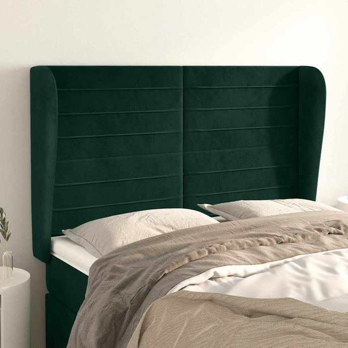 Tăblie pat cu aripioare verde închis 147x23x118/128 cm catifea WALTI