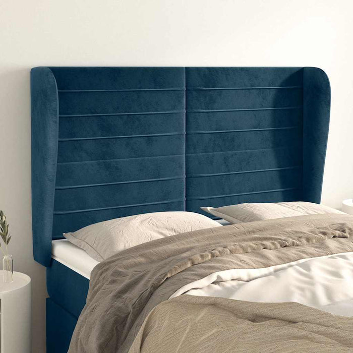Tăblie pat cu urechi albastru închis 147x23x118/128 cm catifea - WALTI WALTI