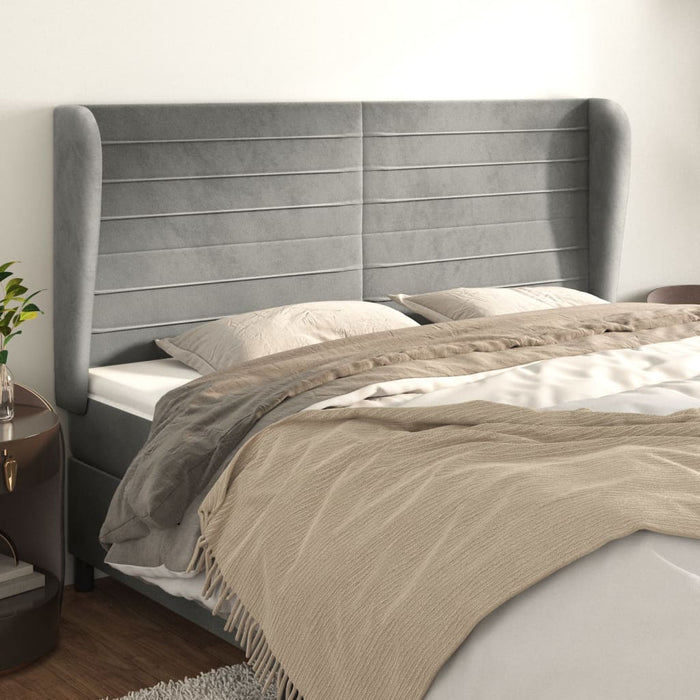 Tăblie de pat cu aripioare gri deschis 163x23x118/128cm catifea WALTI