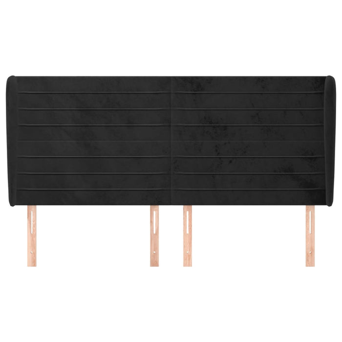 Tăblie de pat cu aripioare, negru, 163x23x118/128 cm, catifea WALTI