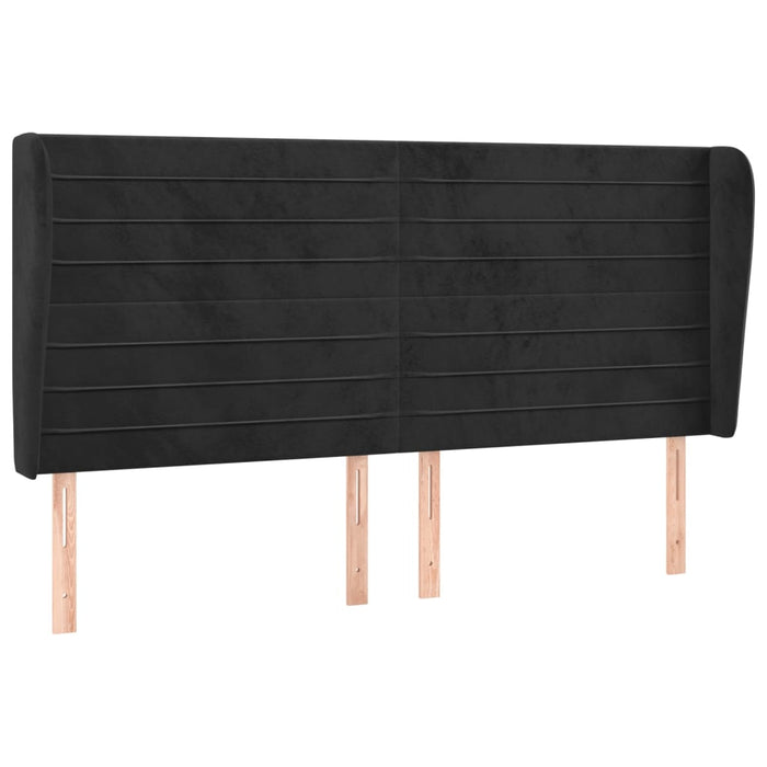 Tăblie de pat cu aripioare, negru, 183x23x118/128 cm, catifea WALTI