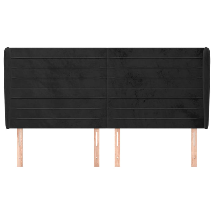 Tăblie de pat cu aripioare, negru, 183x23x118/128 cm, catifea WALTI
