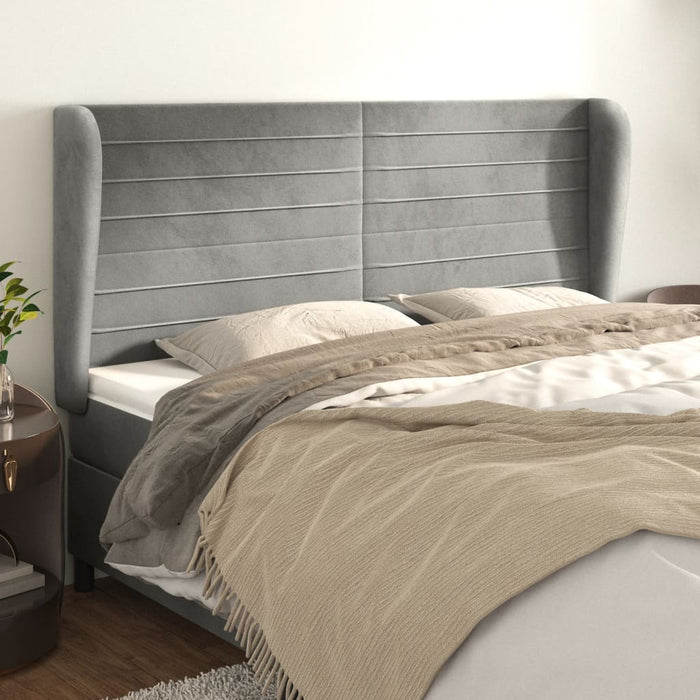 Tăblie de pat cu aripioare gri deschis 203x23x118/128cm catifea WALTI