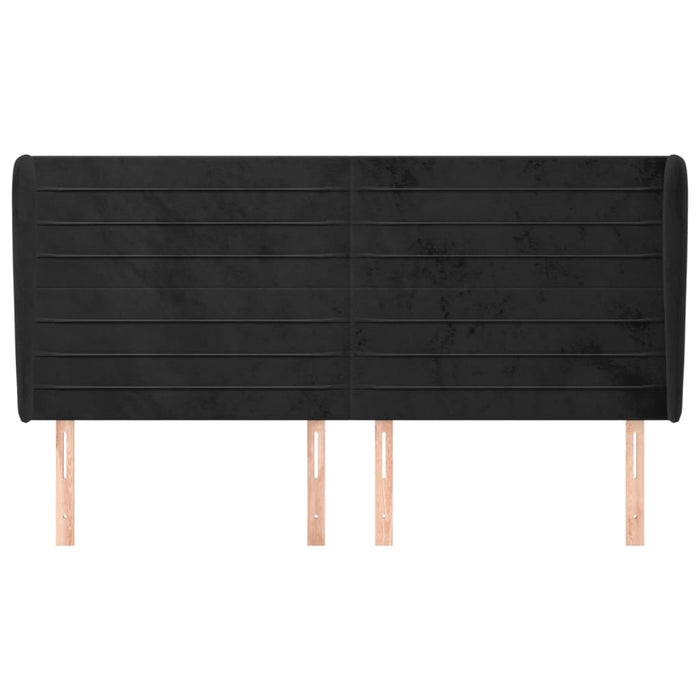 Tăblie de pat cu aripioare, negru, 203x23x118/128 cm, catifea WALTI