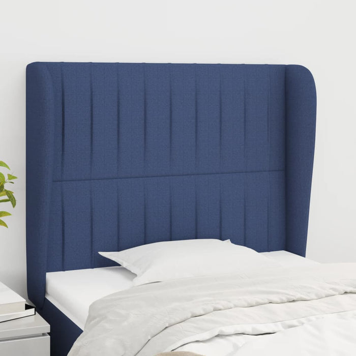Tăblie de pat cu aripioare, albastru, 93x23x118/128 cm, textil WALTI