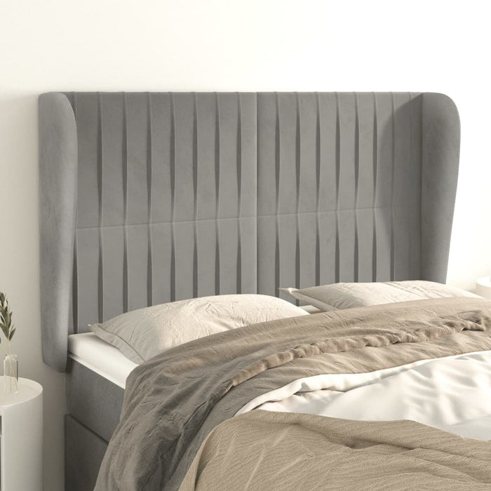 Tăblie de pat cu aripioare gri deschis 147x23x118/128cm catifea WALTI