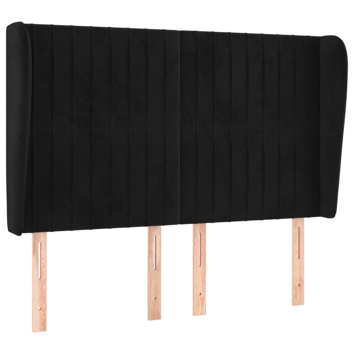 Tăblie de pat cu aripioare, negru, 147x23x118/128 cm, catifea WALTI