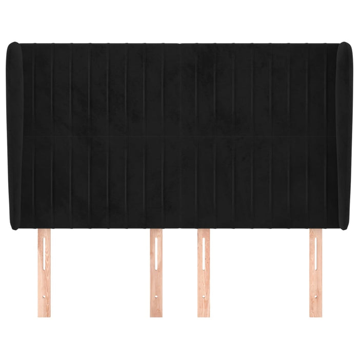 Tăblie de pat cu aripioare, negru, 147x23x118/128 cm, catifea WALTI