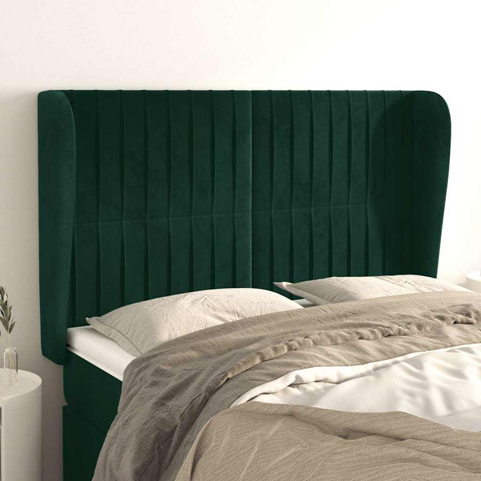 Tăblie pat cu aripioare verde închis 147x23x118/128 cm catifea WALTI