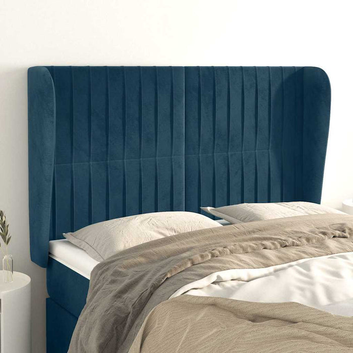 Tăblie pat cu urechi albastru închis 147x23x118/128 cm catifea WALTI