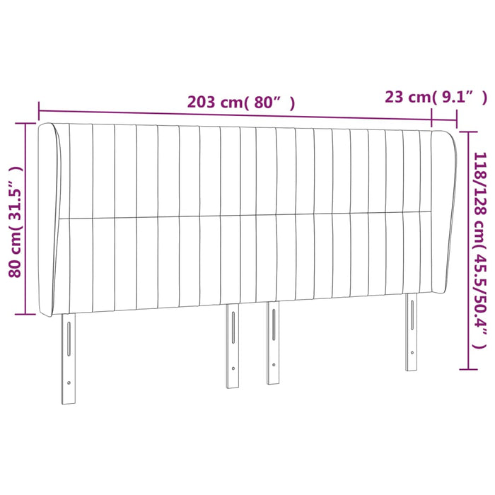 Tăblie de pat cu aripioare gri deschis 203x23x118/128cm catifea WALTI