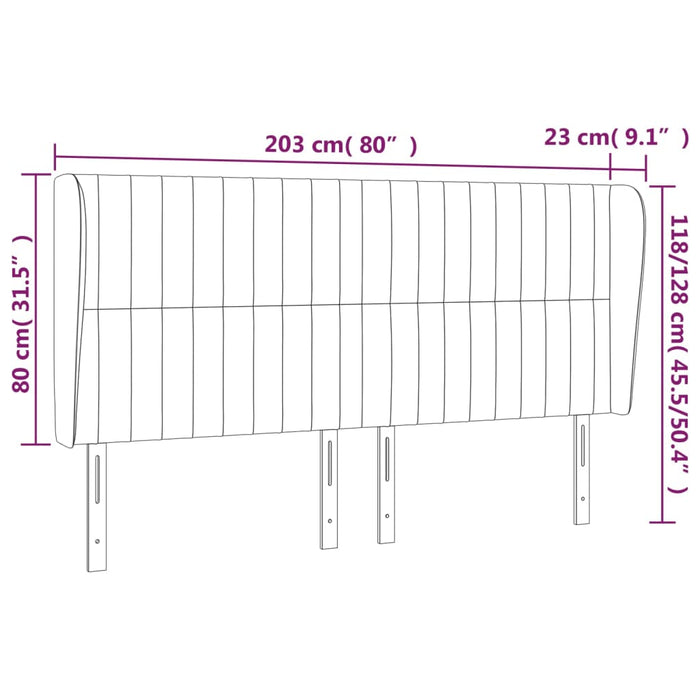 Tăblie de pat cu aripioare, negru, 203x23x118/128 cm, catifea WALTI