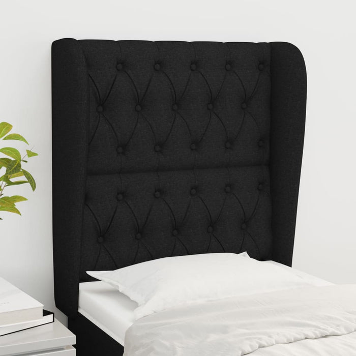 Tăblie de pat cu aripioare, negru, 83x23x118/128 cm, textil WALTI