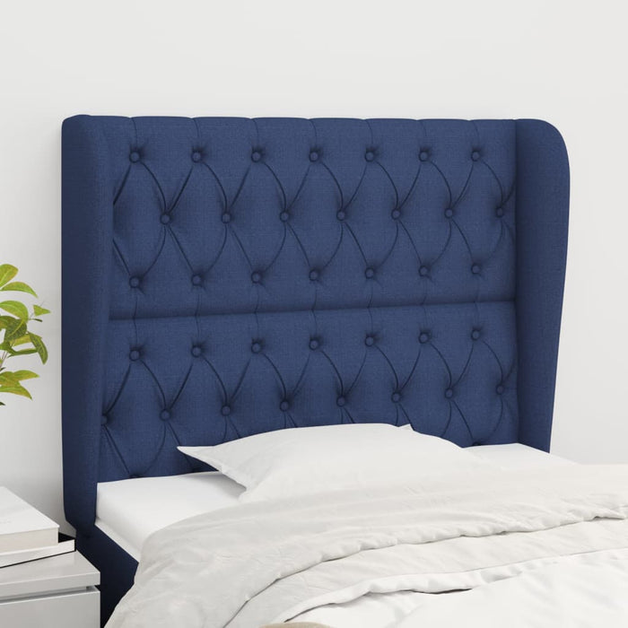 Tăblie de pat cu aripioare, albastru, 93x23x118/128 cm, textil WALTI