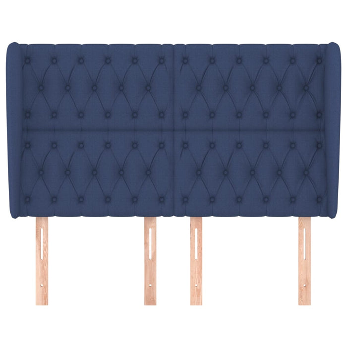 Tăblie de pat cu aripioare, albastru, 147x23x118/128 cm, textil WALTI