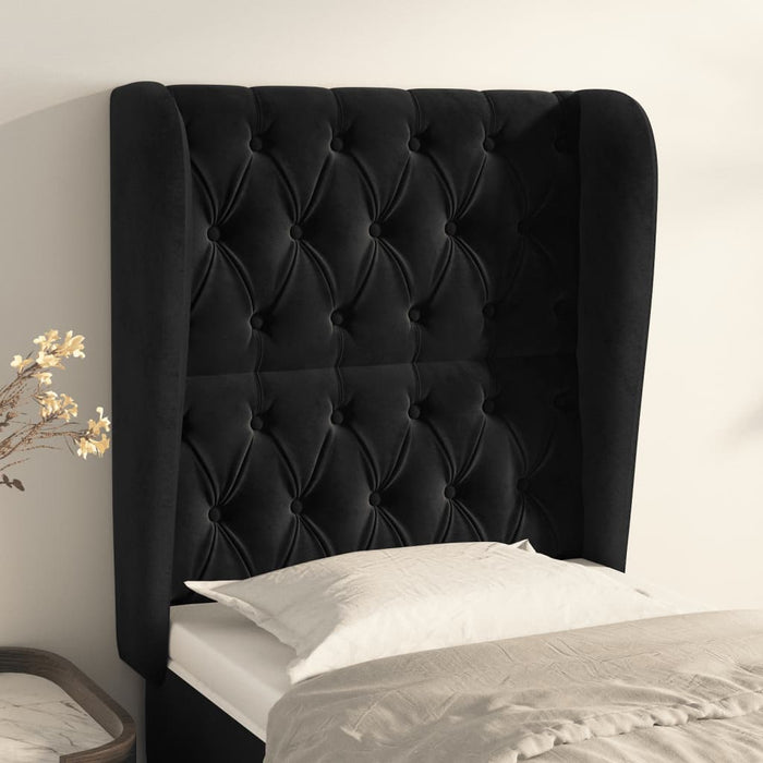 Tăblie de pat cu aripioare, negru, 83x23x118/128 cm, catifea WALTI
