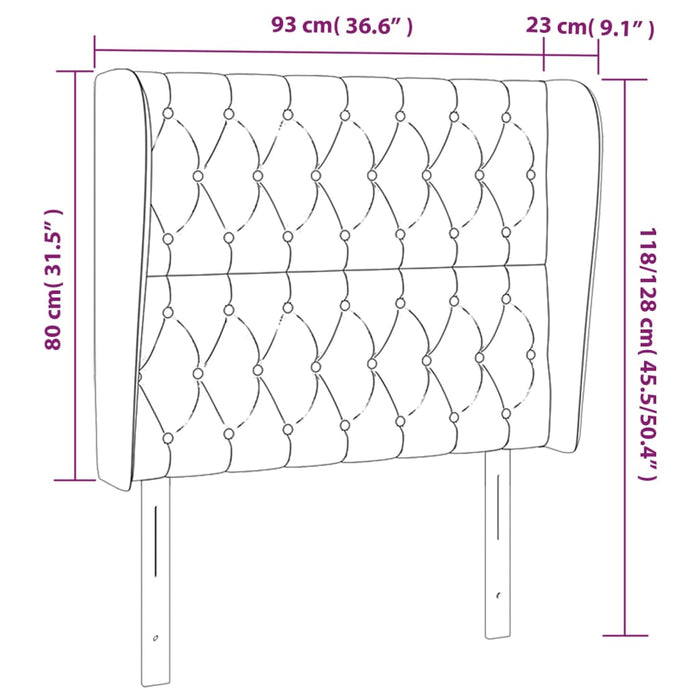 Tăblie de pat cu aripioare, negru, 93x23x118/128 cm, catifea WALTI