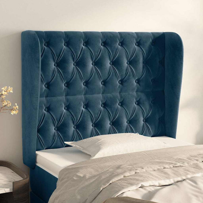 Tăblie pat cu aripioare albastru închis 93x23x118/128cm catifea WALTI