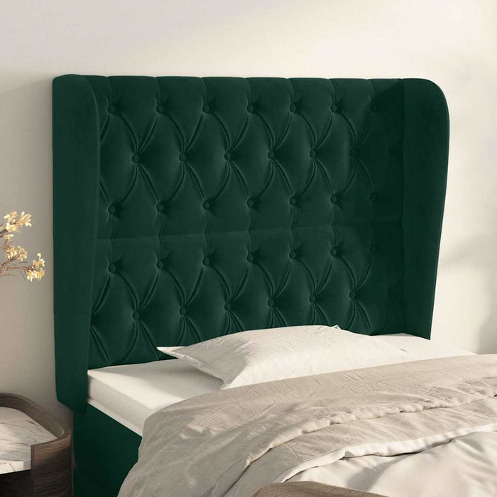 Tăblie pat cu aripioare verde închis 103x23x118/128 cm catifea WALTI