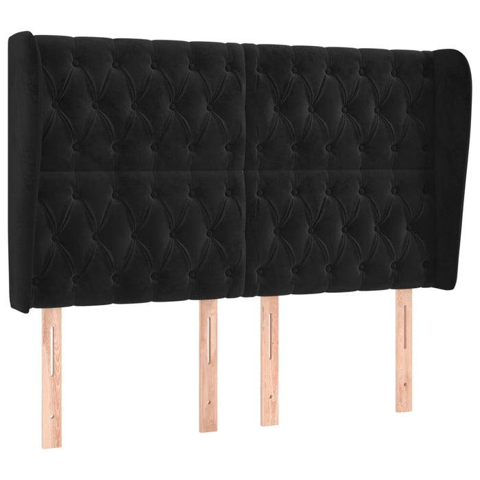 Tăblie de pat cu aripioare, negru, 147x23x118/128 cm, catifea WALTI