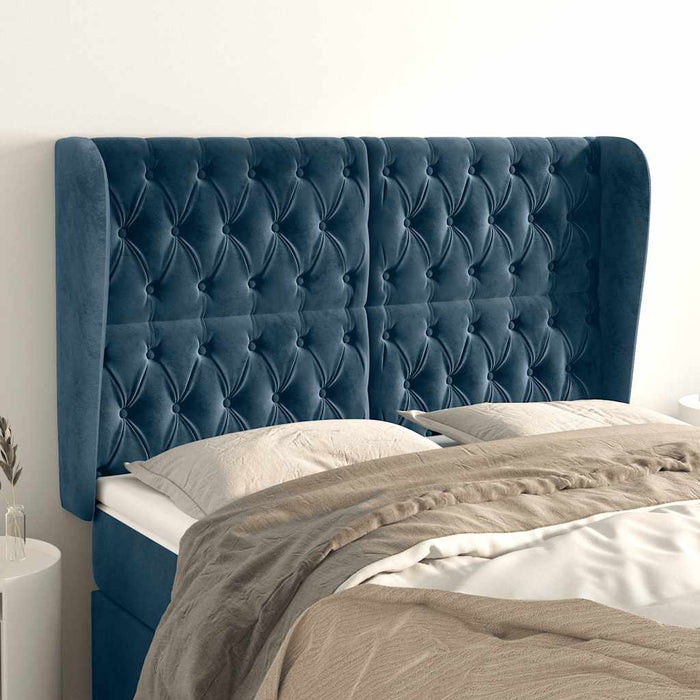 Tăblie pat cu urechi albastru închis 147x23x118/128 cm catifea WALTI