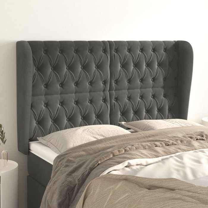 Tăblie de pat cu aripioare gri închis 163x23x118/128 cm catifea WALTI