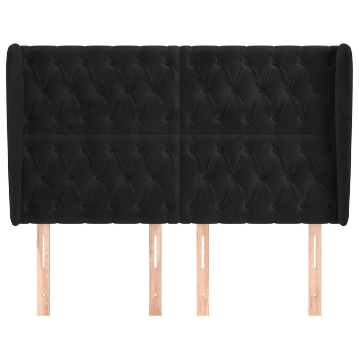 Tăblie de pat cu aripioare, negru, 163x23x118/128 cm, catifea WALTI