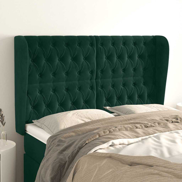 Tăblie pat cu aripioare verde închis 163x23x118/128 cm catifea WALTI