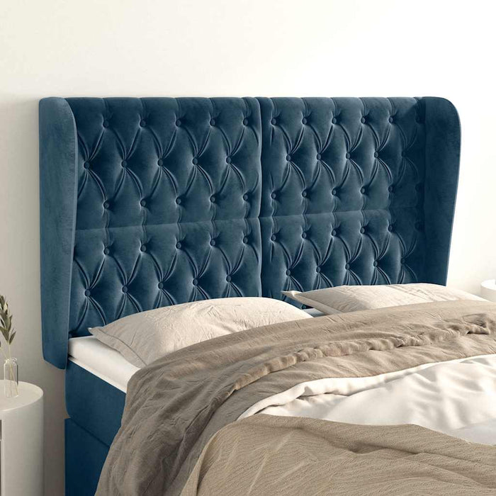 Tăblie pat cu urechi albastru închis 163x23x118/128 cm catifea - WALTI WALTI
