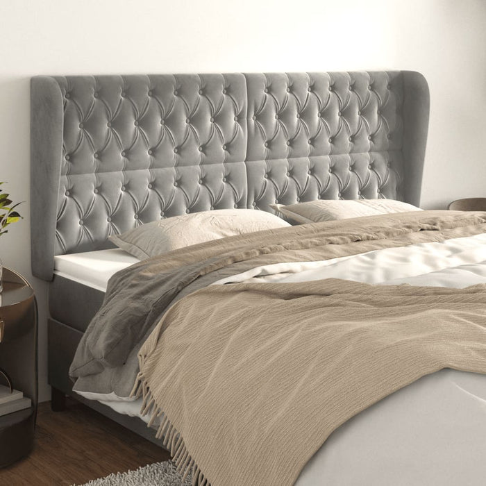 Tăblie de pat cu aripioare gri deschis 183x23x118/128cm catifea - WALTI WALTI