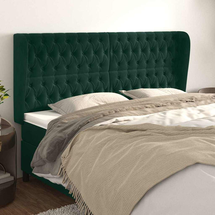 Tăblie pat cu aripioare verde închis 183x23x118/128 cm catifea WALTI
