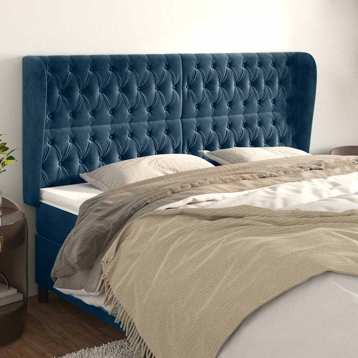 Tăblie pat cu urechi albastru închis 183x23x118/128 cm catifea WALTI