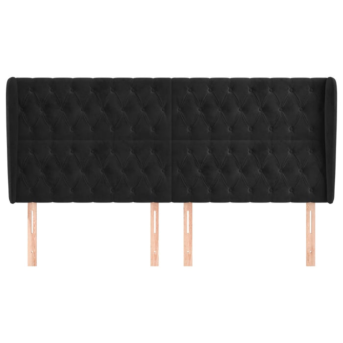 Tăblie de pat cu aripioare, negru, 203x23x118/128 cm, catifea WALTI