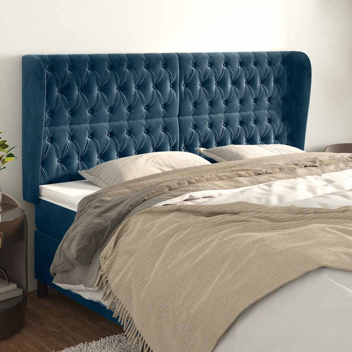Tăblie pat cu urechi albastru închis 203x23x118/128 cm catifea WALTI
