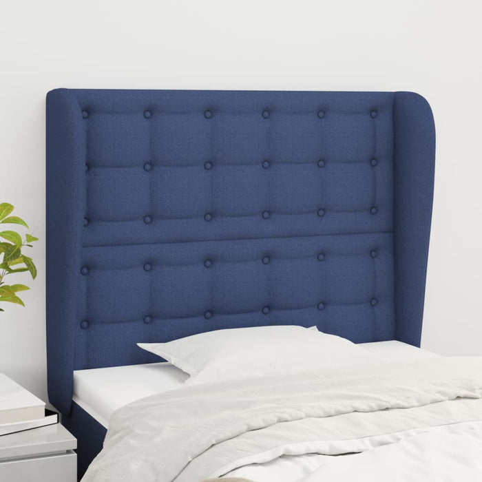 Tăblie de pat cu aripioare, albastru, 83x23x118/128 cm, textil WALTI