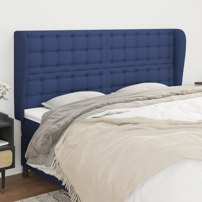 Tăblie de pat cu aripioare, albastru, 203x23x118/128 cm, textil - WALTI WALTI