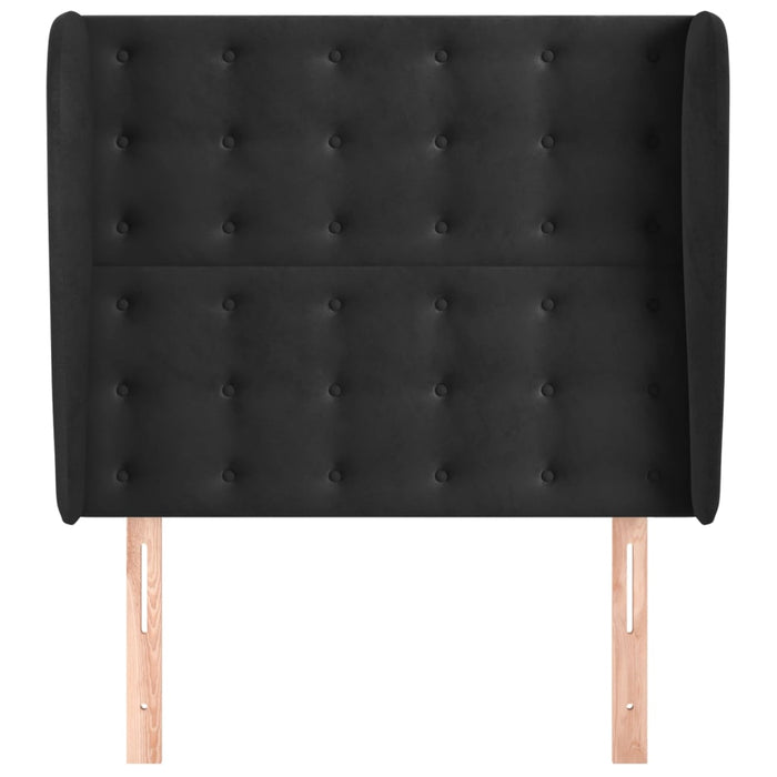 Tăblie de pat cu aripioare, negru, 83x23x118/128 cm, catifea WALTI
