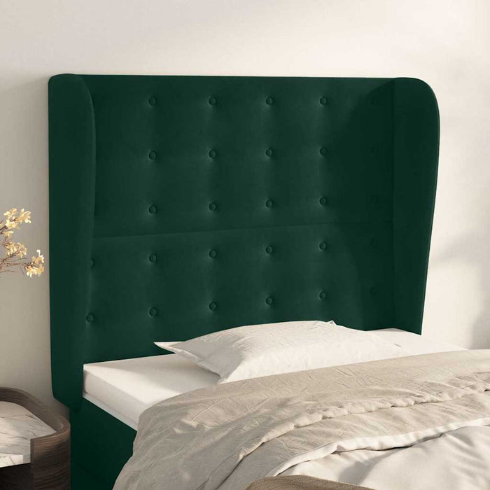 Tăblie pat cu aripioare verde închis 93x23x118/128 cm catifea WALTI