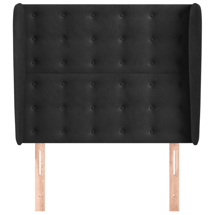 Tăblie de pat cu aripioare, negru, 103x23x118/128 cm, catifea WALTI