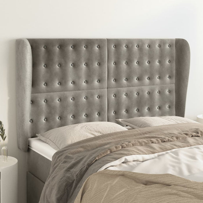 Tăblie de pat cu aripioare gri deschis 147x23x118/128cm catifea - WALTI WALTI