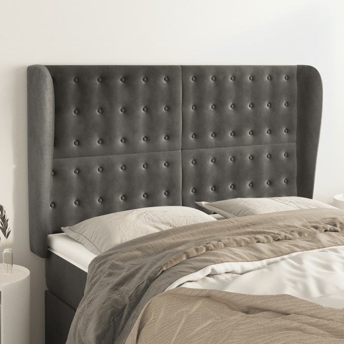 Tăblie de pat cu aripioare gri închis 147x23x118/128 cm catifea - WALTI WALTI