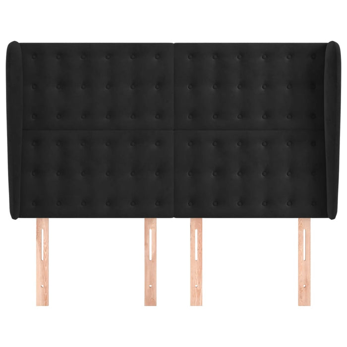 Tăblie de pat cu aripioare, negru, 147x23x118/128 cm, catifea WALTI