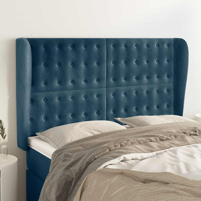 Tăblie pat cu urechi albastru închis 147x23x118/128 cm catifea WALTI